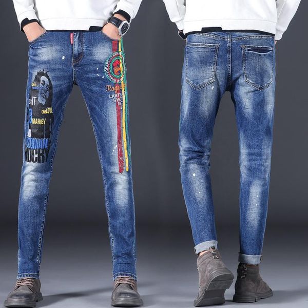 men's jeans fashion male embroidery printing cultivate morality leisure han edition retro youth joker stretch long pants, Blue
men's jeans fashion male embroidery printing cultivate morality leisure han edition retro youth joker stretch long pants, Blue