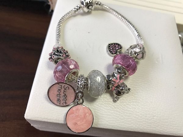 16-21cm charm bracelet 925 silver murano glass beads fit pandora european bracelets sweet mother white pink enamel pendant charm bead access, Black
16-21cm charm bracelet 925 silver murano glass beads fit pandora european bracelets sweet mother white pink enamel pendant charm bead access, Black