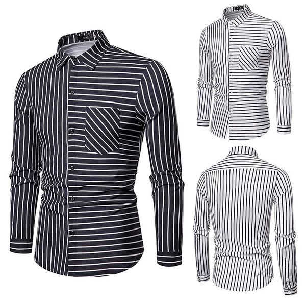 men's casual shirts long sleeve pointed collar striped slim fashion trend simple versatile work shirt, White;black
men's casual shirts long sleeve pointed collar striped slim fashion trend simple versatile work shirt, White;black
