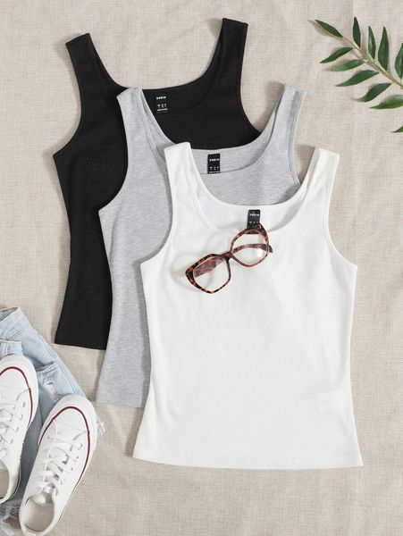 3 pack rib-knit tank 560a#, White 
3 pack rib-knit tank 560a#, White