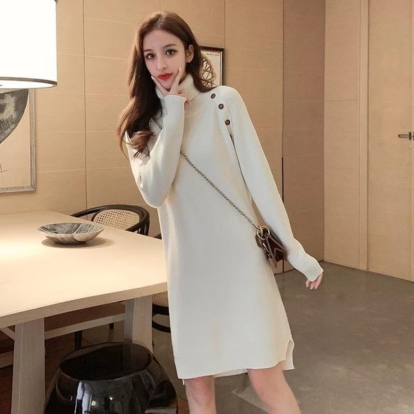 casual dresses women pullover turtleneck long sleeves knitted dress autumn winter solid color butoon female loose sweaters, Black;gray
casual dresses women pullover turtleneck long sleeves knitted dress autumn winter solid color butoon female loose sweaters, Black;gray