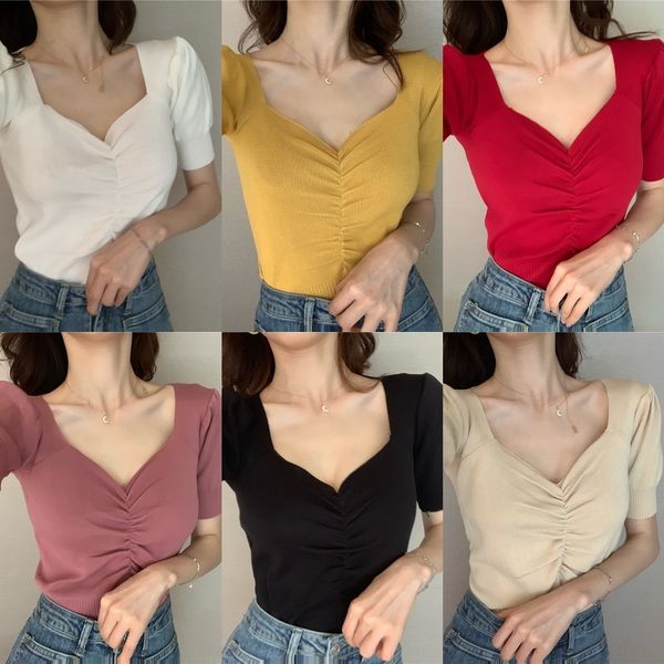 dqsce summer knitted sleeve women's korean slimbubble v-neck shirt versatile shirt high waist version short sleeve simple short slk5z, White;black
dqsce summer knitted sleeve women's korean slimbubble v-neck shirt versatile shirt high waist version short sleeve simple short slk5z, White;black