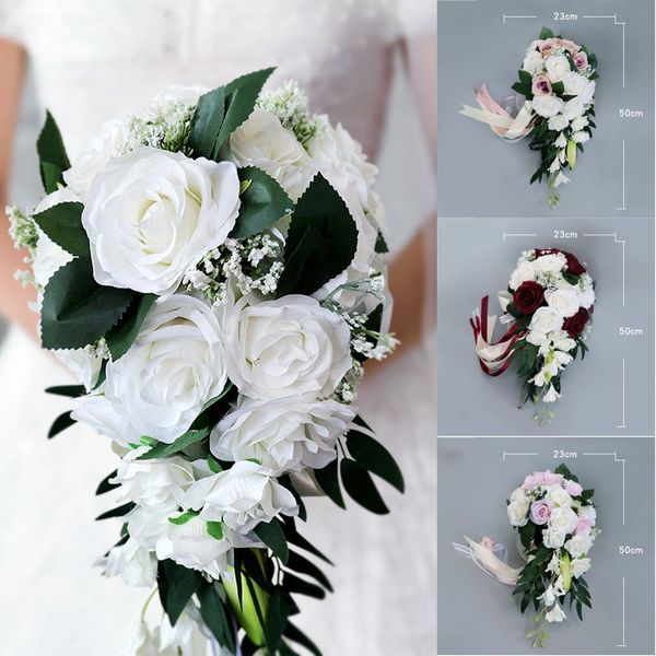 white wedding bride holding flowers water drop shaped artificial rose ribbon wedding holding bouquet decoration 23*50cm
white wedding bride holding flowers water drop shaped artificial rose ribbon wedding holding bouquet decoration 23*50cm