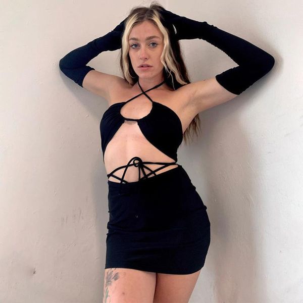 lace up bandage women 2 piece sets sleeveless party club hollow out outfits slim crop and skirt co-ord set 2020 autumn1, Gray
lace up bandage women 2 piece sets sleeveless party club hollow out outfits slim crop and skirt co-ord set 2020 autumn1, Gray