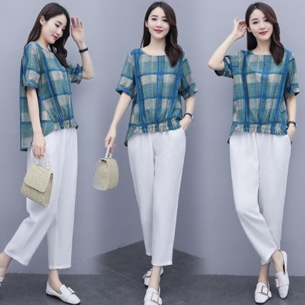 2020 summer new women's linen cotton linen dress plaid leisure fashion cotton hemp suit foreign style age reduction slim capris two set, Gray
2020 summer new women's linen cotton linen dress plaid leisure fashion cotton hemp suit foreign style age reduction slim capris two set, Gray
