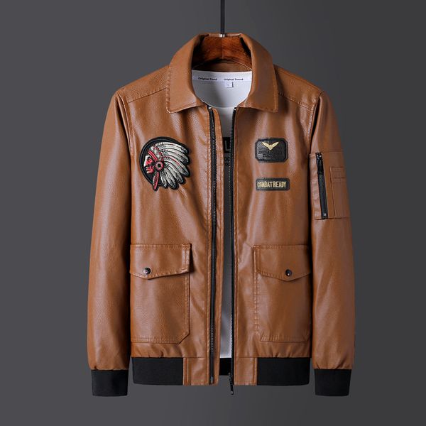 men black brand casual motor leather jacket coat spring embroidery pu leather jackets large size 9xl vintage outerwear men 220211
men black brand casual motor leather jacket coat spring embroidery pu leather jackets large size 9xl vintage outerwear men 220211