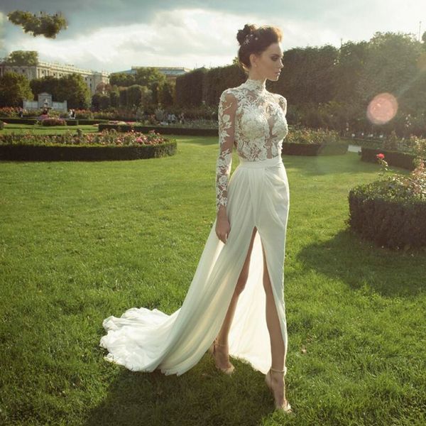 2021 new style high oollar lace dressed as novice mari e chiffon slit robe wedding gowns r36x, Blue;red
2021 new style high oollar lace dressed as novice mari e chiffon slit robe wedding gowns r36x, Blue;red