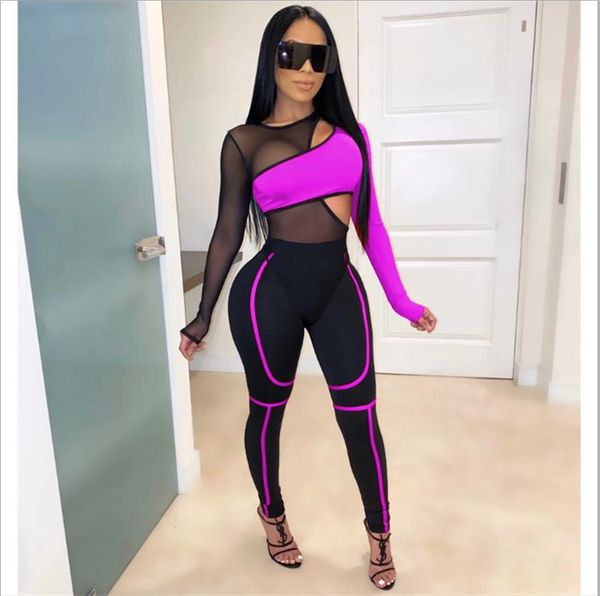 fluorescent color patchwork sheer mesh bandage jumpsuit 2 piece set hollow out long sleeve romper tracksuit club bodysuit pants, Gray
fluorescent color patchwork sheer mesh bandage jumpsuit 2 piece set hollow out long sleeve romper tracksuit club bodysuit pants, Gray