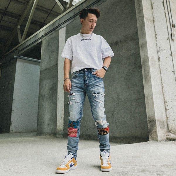 men's jeans bk11123 fashion 2021 runway european design party style clothing, Blue
