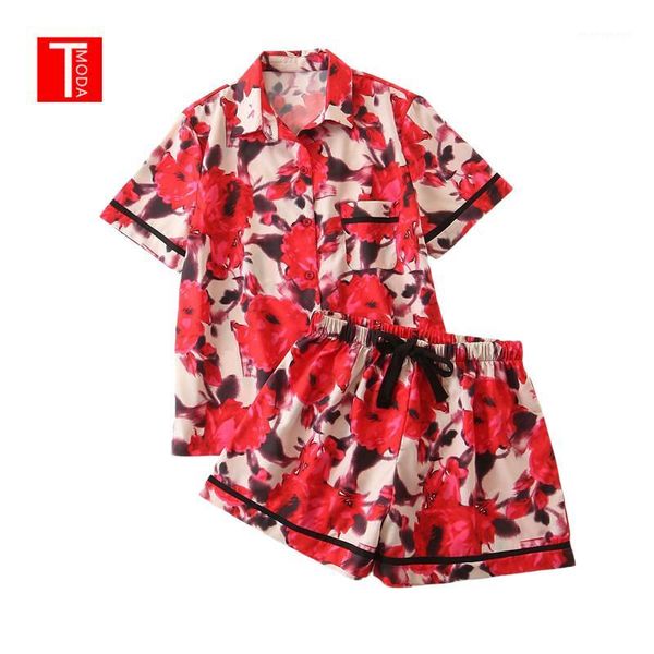 women's sleepwear tmoda ladies summer fashion pajamas suit comfortable simulation silk printing home service lapel short sleeve sets1, Black;red
women's sleepwear tmoda ladies summer fashion pajamas suit comfortable simulation silk printing home service lapel short sleeve sets1, Black;red