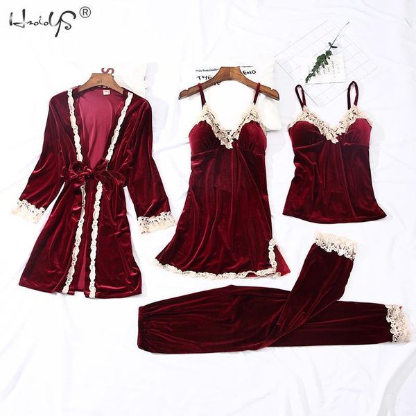 women velvet 4 pieces warm winter pajamas sets women lace robe pajamas sleepwear kit sleeveless nightwear1, Black;red
women velvet 4 pieces warm winter pajamas sets women lace robe pajamas sleepwear kit sleeveless nightwear1, Black;red