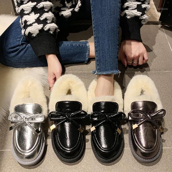 round toe boots boots-women female shoes flat heel australia plush silver 2021 lolita padded rubber ladies leather snow1, Black