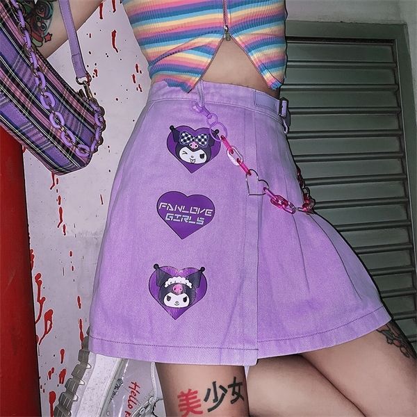 summer new japanese kawaii purple harajuku soil cool love cartoon buckle purple high waist a word pleated denim skirt q1114, Black
summer new japanese kawaii purple harajuku soil cool love cartoon buckle purple high waist a word pleated denim skirt q1114, Black
