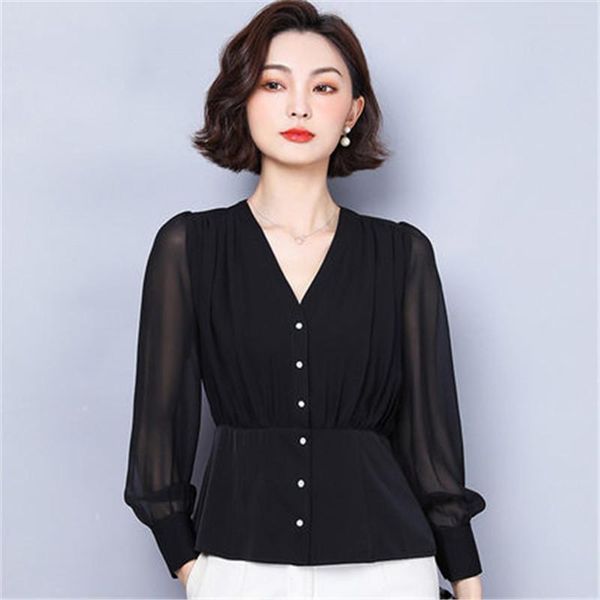 women's blouses & shirts spring autumn black chiffon shirt 2021 long-sleeved v-neck fashion lace elegant ladies m366, White
women's blouses & shirts spring autumn black chiffon shirt 2021 long-sleeved v-neck fashion lace elegant ladies m366, White