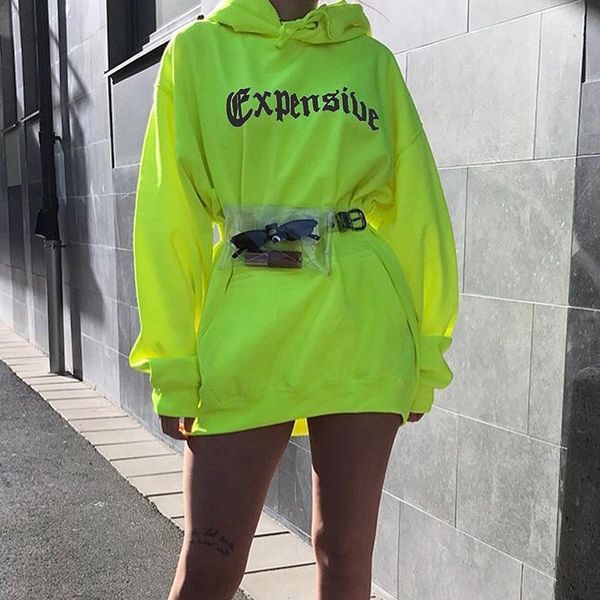 women's hoodies & sweatshirts 2021 autumn warm casual women neon green loose hooded letter print pockets long pullovers lady streetwear, Black 
women's hoodies & sweatshirts 2021 autumn warm casual women neon green loose hooded letter print pockets long pullovers lady streetwear, Black
