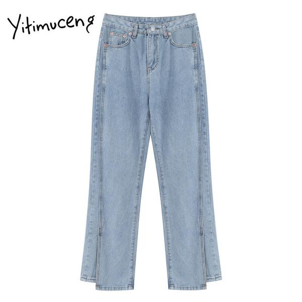 women's jeans yitimuceng slit for women plus size high waist straight denim pants mom button full length irregular comfortable clothes, Blue
women's jeans yitimuceng slit for women plus size high waist straight denim pants mom button full length irregular comfortable clothes, Blue