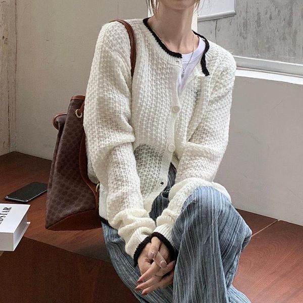 2020 autumn new women knitted sweaters female cardigan contrast solid thinny vintage elegant office lady casual all match, White
2020 autumn new women knitted sweaters female cardigan contrast solid thinny vintage elegant office lady casual all match, White