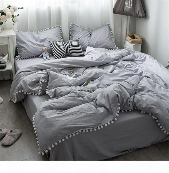 white pom ball fringe duvet cover bed sheet set pillowcase 100%cotton king twin size white pink grey bedding set for girls
white pom ball fringe duvet cover bed sheet set pillowcase 100%cotton king twin size white pink grey bedding set for girls