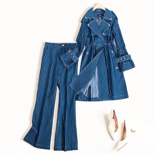 2020 belt suit collar coat women's medium long windbreaker wide leg pants denim two piece suit female c0071, White
2020 belt suit collar coat women's medium long windbreaker wide leg pants denim two piece suit female c0071, White