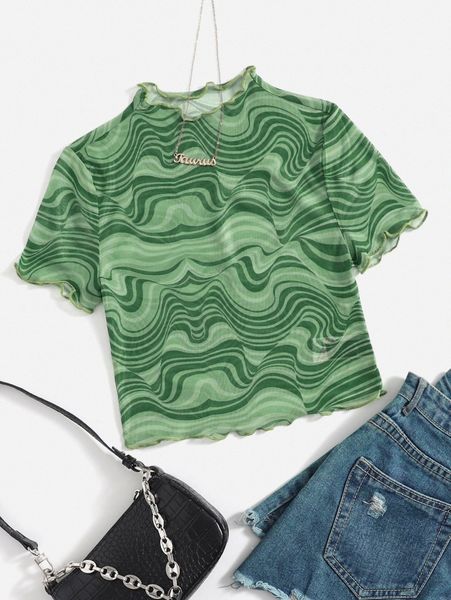 splash print lettuce trim mesh y39f#, White