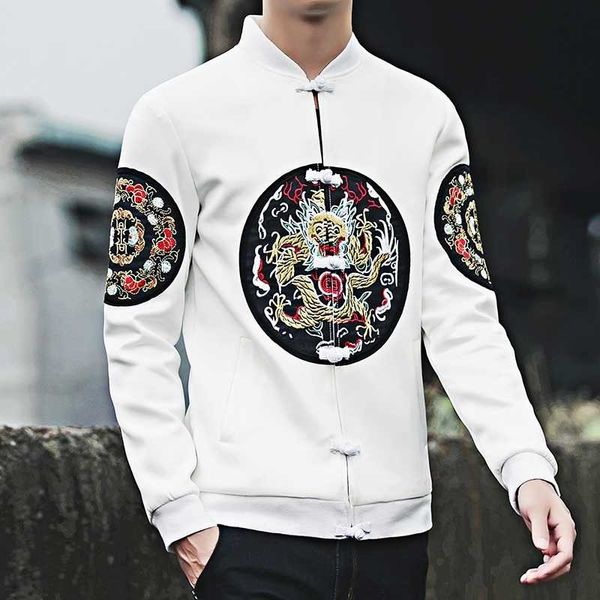 2021 spring autumn man jacket loose coat dragon pattern brand new embroidery mens casual long sleeve stand collar bomber jacket, Black;brown 
2021 spring autumn man jacket loose coat dragon pattern brand new embroidery mens casual long sleeve stand collar bomber jacket, Black;brown