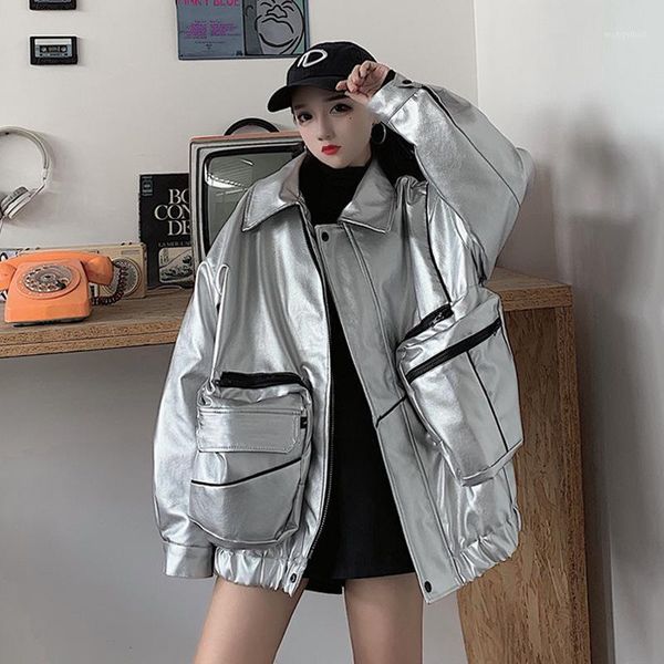 winter coat women 2020 new fashion silver bright side ladies coat warm thick loose add cotton jacket women oversized1, Black 
winter coat women 2020 new fashion silver bright side ladies coat warm thick loose add cotton jacket women oversized1, Black