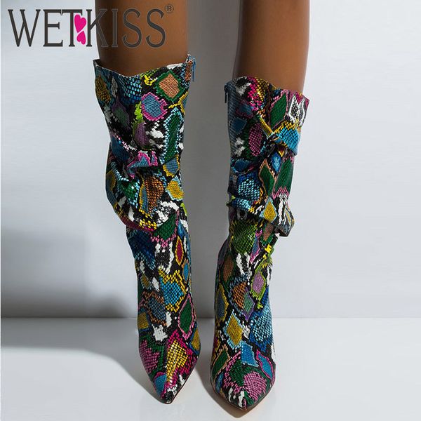 wetkiss colorful snake skin boots women high heels thick mid-calf boot distressed pointed toe zip shoe pleated boots slouch 2020 t200425, Black
wetkiss colorful snake skin boots women high heels thick mid-calf boot distressed pointed toe zip shoe pleated boots slouch 2020 t200425, Black