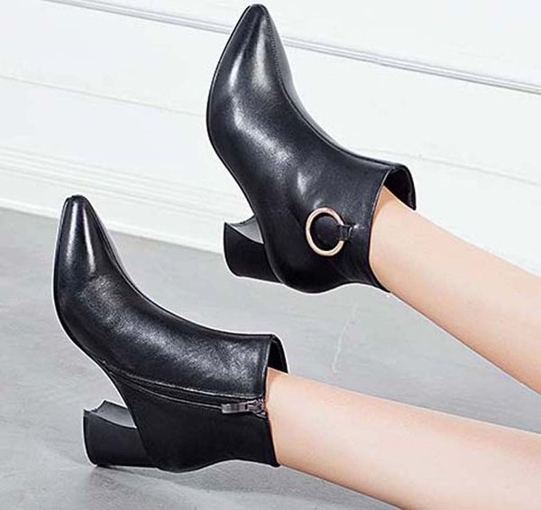 fashion leather star women shoes woman leather short autumn winter ankle fashion brand women boots 03 p475, Black