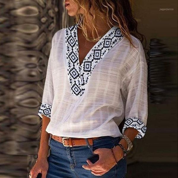 women's t-shirt summer womens geometry casual v neck loose long sleeve shirts clothing for female 1, White
women's t-shirt summer womens geometry casual v neck loose long sleeve shirts clothing for female 1, White