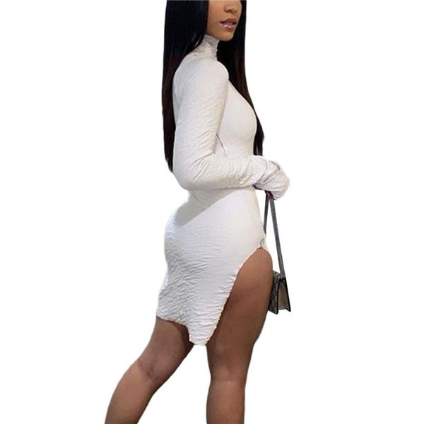 women skinny dress adults solid color long sleeve high collar side slit one-piece, Black;gray
women skinny dress adults solid color long sleeve high collar side slit one-piece, Black;gray