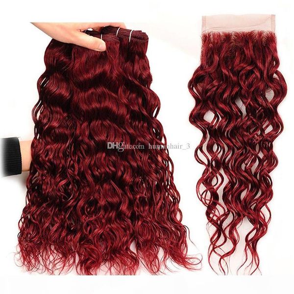 #99j burgundy malaysian water wave human hair 3 bundles with 4x4 lace closure 4pcs wine red mink wet and wavy virgin hair weave, Black;brown
#99j burgundy malaysian water wave human hair 3 bundles with 4x4 lace closure 4pcs wine red mink wet and wavy virgin hair weave, Black;brown