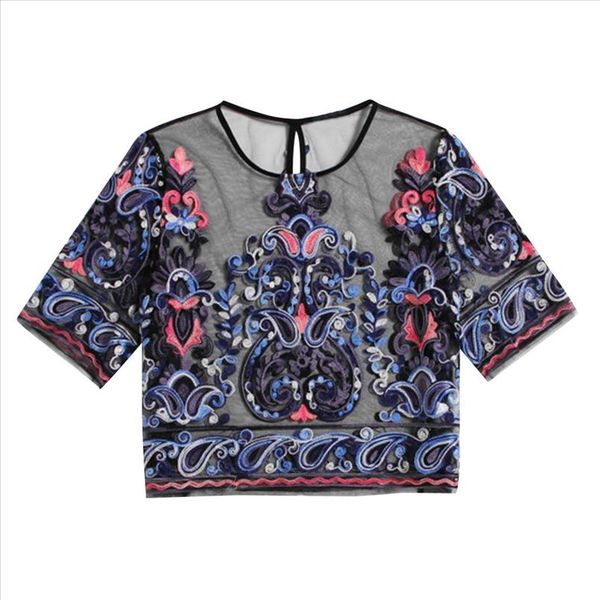 women blouse black mesh embroidery crop ladies short sleeve transparent o neck vintage womens and blouses l2, White
women blouse black mesh embroidery crop ladies short sleeve transparent o neck vintage womens and blouses l2, White