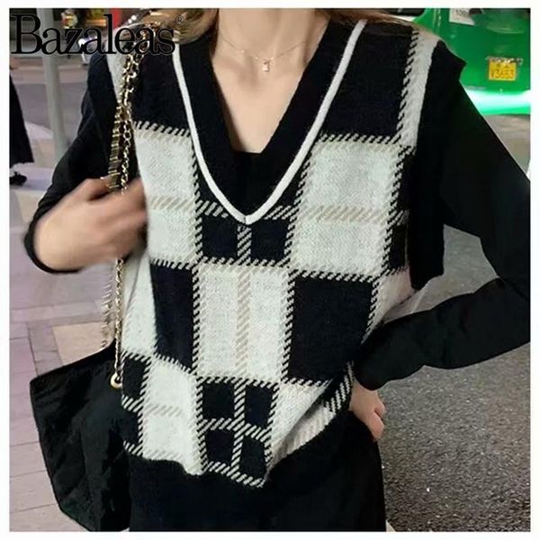 bazaleas fashion v neck women's sweater loose black tartan knitted camis pull femme clothes sleeveless tank top, Black;white
bazaleas fashion v neck women's sweater loose black tartan knitted camis pull femme clothes sleeveless tank top, Black;white