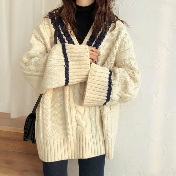 knit sweater women vintage sweater casual v-neck loose long sleeve sweet elegant chic pullovers korean new 2020 women's autumn1, White;black
knit sweater women vintage sweater casual v-neck loose long sleeve sweet elegant chic pullovers korean new 2020 women's autumn1, White;black