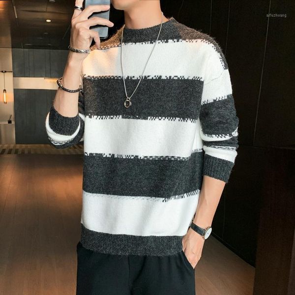 fashion men sweater 2020 autumn winter striped knitted pullovers male long sleeve warm knit sweaters round neck streetwear 1, White;black
fashion men sweater 2020 autumn winter striped knitted pullovers male long sleeve warm knit sweaters round neck streetwear 1, White;black