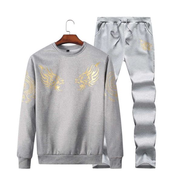 2019 men's sweater new sportswear suit pullover round collar spring and autumn running leisure two piece set, Gray
2019 men's sweater new sportswear suit pullover round collar spring and autumn running leisure two piece set, Gray