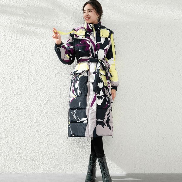 women's runway down coats hooded collar detachable long sleeves printed white duck down elegant fashion winter outerwear overcoats, Black
women's runway down coats hooded collar detachable long sleeves printed white duck down elegant fashion winter outerwear overcoats, Black