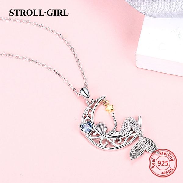 strollgirl new 925 sterling silver beautiful mermaid pendant chain zircon moon star necklace for women fashion jewelry q1219, Golden;silver
strollgirl new 925 sterling silver beautiful mermaid pendant chain zircon moon star necklace for women fashion jewelry q1219, Golden;silver