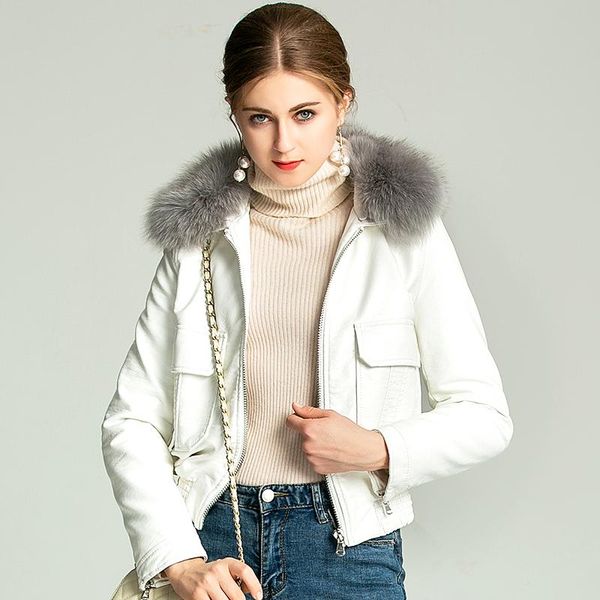 women's leather & faux real natural fur collar 2021 lady white black motorcycle biker outerwear coats women winter warm jackets
women's leather & faux real natural fur collar 2021 lady white black motorcycle biker outerwear coats women winter warm jackets