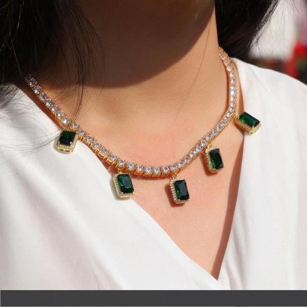 wind colored gem pendant tennis chain necklace creative personalized hip hop item, Silver 
wind colored gem pendant tennis chain necklace creative personalized hip hop item, Silver