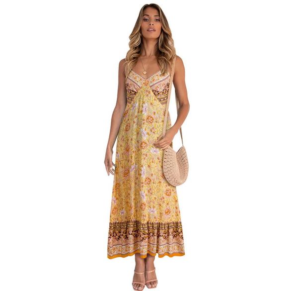 2021 summer new european and american women's bohemian beautiful floral dress sleeveless v neck midi dresses, Black;gray
2021 summer new european and american women's bohemian beautiful floral dress sleeveless v neck midi dresses, Black;gray