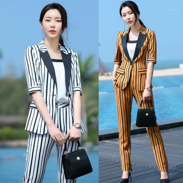 fashion casual office ladies pant suits for women work suits white striped blazer and jacket sets half sleeve styles1, White;black 
fashion casual office ladies pant suits for women work suits white striped blazer and jacket sets half sleeve styles1, White;black