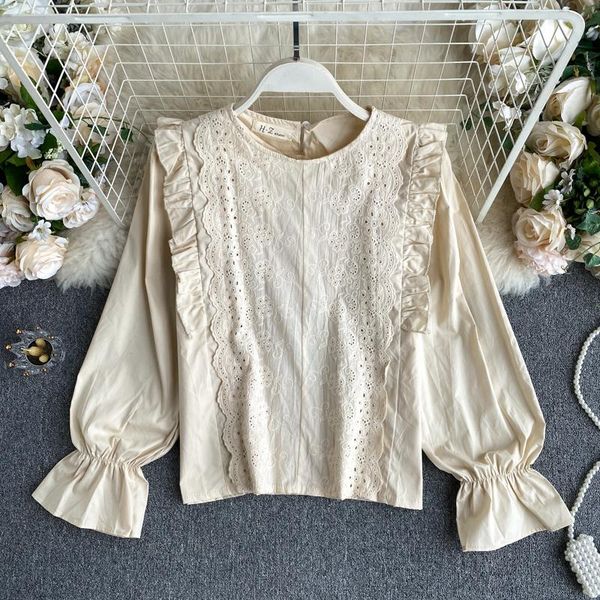 women's blouses & shirts sweet white/beige hollow out blouse casual round neck flare long sleeve ruffle female autumn winter fashion 20
women's blouses & shirts sweet white/beige hollow out blouse casual round neck flare long sleeve ruffle female autumn winter fashion 20