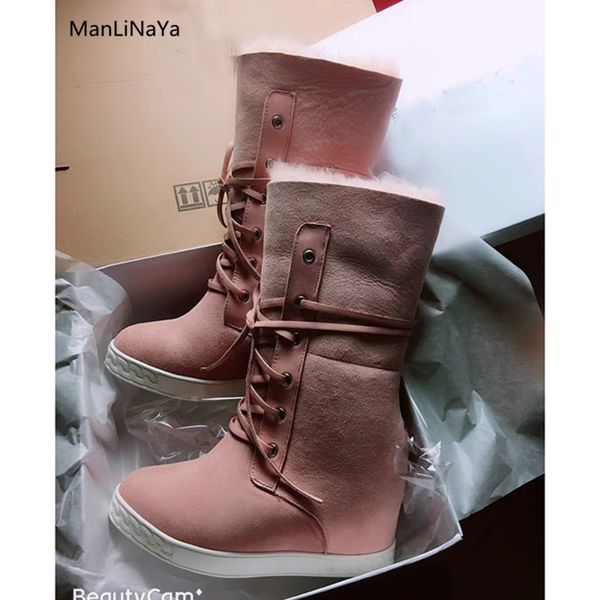 boots cow suede wedges round toe women warm winter shearling height increasing female snow cross-tied ladies shoes, Black
boots cow suede wedges round toe women warm winter shearling height increasing female snow cross-tied ladies shoes, Black