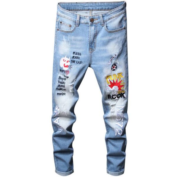 men jeans baggy distressed streetwear embroidery denim pants biker jean man trousers skinny biker destroyed ripped jeans, Blue
men jeans baggy distressed streetwear embroidery denim pants biker jean man trousers skinny biker destroyed ripped jeans, Blue
