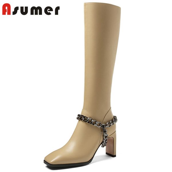 asumer 2020 genuine leather +pu knee high boots women square toe chain high heel boots ladies party shoes black
asumer 2020 genuine leather +pu knee high boots women square toe chain high heel boots ladies party shoes black