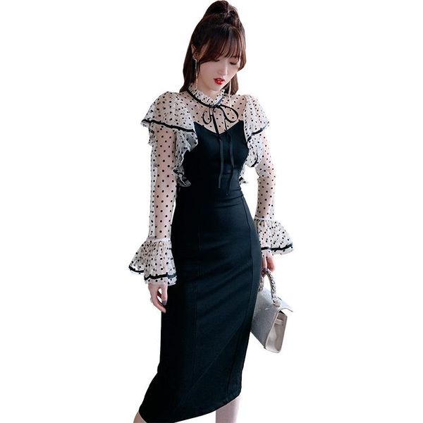 casual dresses women's autumn winter long ruffle sleeve zipper designer mesh patchwork see through midi black polka dot dress for year, Black;gray
casual dresses women's autumn winter long ruffle sleeve zipper designer mesh patchwork see through midi black polka dot dress for year, Black;gray