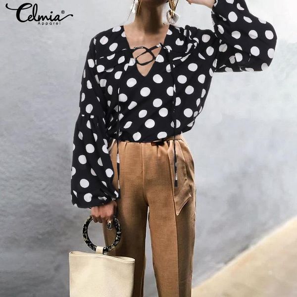 celmia elegant dot print blouse women v-neck lace up shirts 2019 autumn long lantern sleeve casual loose blusas femininas s-5xl1, White
celmia elegant dot print blouse women v-neck lace up shirts 2019 autumn long lantern sleeve casual loose blusas femininas s-5xl1, White