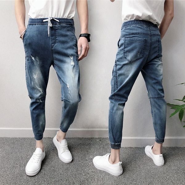 wholesale 2021 fashion denim hip hop elastic waist harem pants teenagers cowboys men's summer grey jeans small feet ripped holes, Blue
wholesale 2021 fashion denim hip hop elastic waist harem pants teenagers cowboys men's summer grey jeans small feet ripped holes, Blue