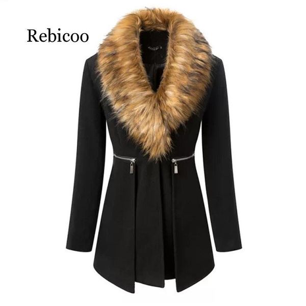 2020 winter women's coat long windproof jacket alpaca coat ladies fur collar stitching wool blend, Black
2020 winter women's coat long windproof jacket alpaca coat ladies fur collar stitching wool blend, Black